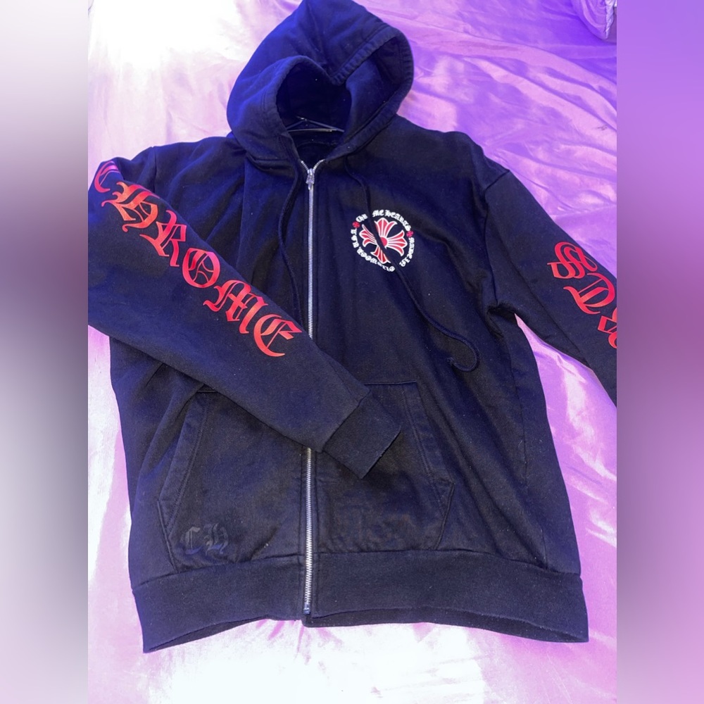 Authentic chrome hearts made in Hollywood plus cross zip up hoodie black/red
